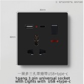 1 Gang 3 Pin Universal Socket with USB + Type-C